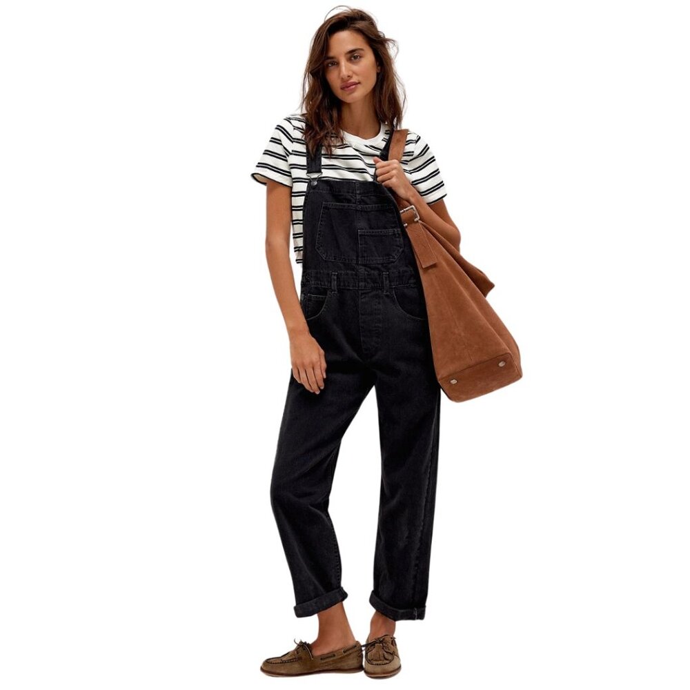FREE PEOPLE X WE THE FREE Ziggy Straight Leg Overall in Mineral Black | Size L